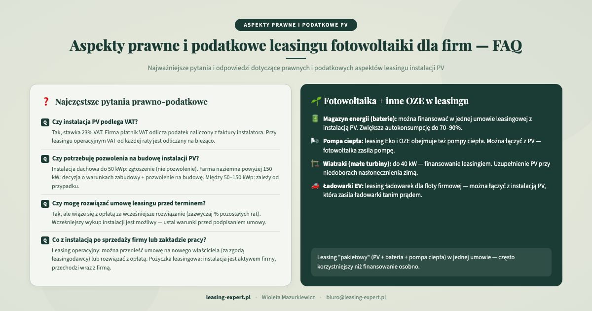 Aspekty prawne i podatkowe leasingu fotowoltaiki dla firm — FAQ