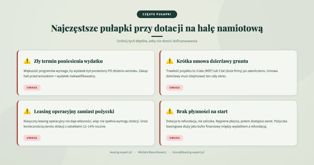 Najczęstsze pułapki przy łączeniu dotacji z finansowaniem hali namiotowej 2026