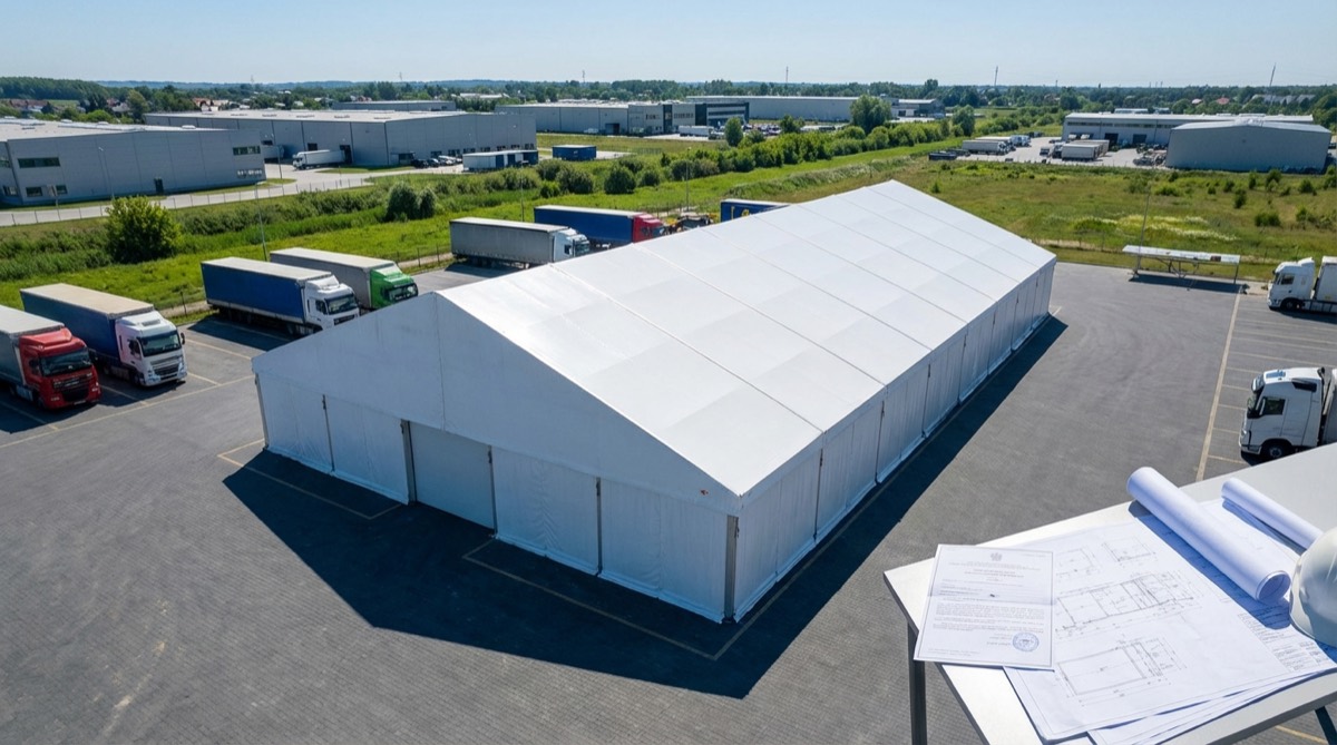 Hala namiotowa PCV na działce przemysłowej, pozwolenie na budowę i dokumentacja projektowa