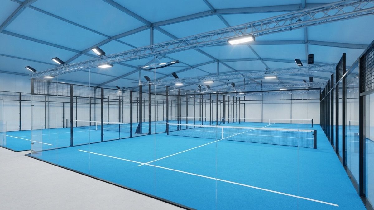 leasing hali sportowej - korty do padela wewnatrz hali namiotowej