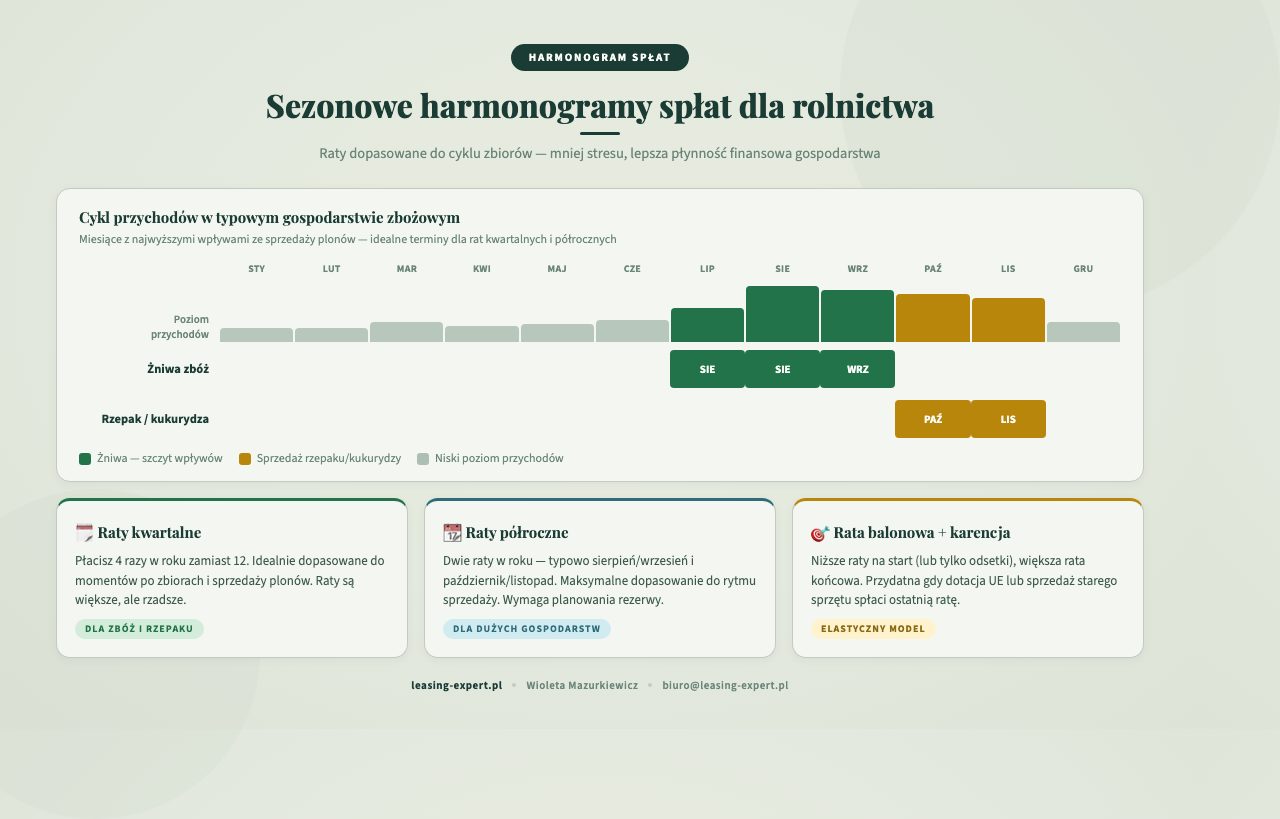 Sezonowy harmonogram spłat pożyczki leasingowej dla rolników zbożowych